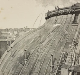 Lavage de la coupole du Palazzo Montecitorio, Rome, Italie, gravure d