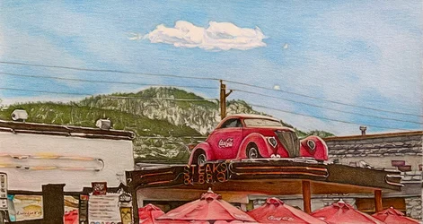 Pitstop sur la route 66, 2024 (crayon sur papier)