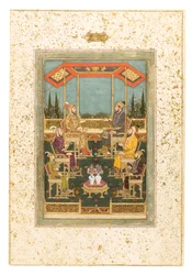 Une réunion de princes, vers 1710 (aquarelle opaque et or sur papier, monté en page d