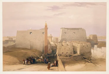 Égypte, entrée du Temple de Louxor, gravure d