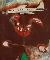 Coq de girouette et aéroplane argenté