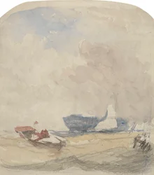 Étude de mer avec hulk, voilier et barque