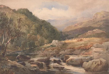 Paysage avec ruisseau et faneurs