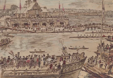 Oxford : Eights Week, From Christ Church Boat House (lithographie couleur)