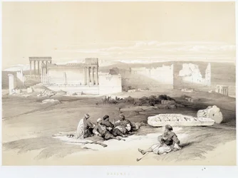 Baalbec (Baalbek) au Liban, dessin réalisé le 05/05/1839 dans « La Terre Sainte », Londres 1849