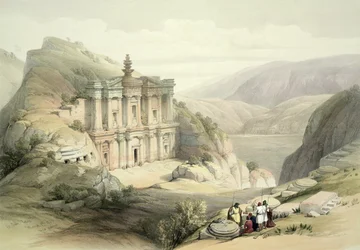 El Deir, Pétra, 8 mars 1839, planche 90 du Volume III de 