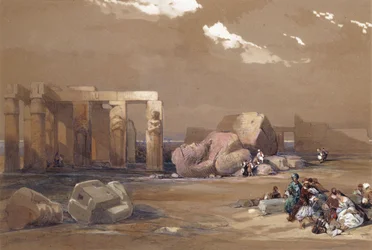Fragments des grands colosses au Memnonium, Thèbes, 1838