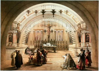 En Terre Sainte : Jérusalem, église du Saint-Sépulcre, Golgatha (gravure)