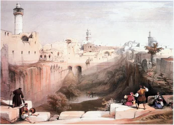 En Terre Sainte : Jérusalem, la piscine de Bethesda, le mont du Temple à gauche (gravure)