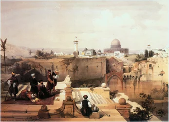 En Terre Sainte : Jérusalem, le Mont du Temple avec le Dôme du Rocher (gravure)