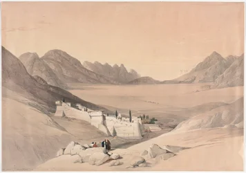 Le Couvent de Sainte-Catherine, Mont Sinaï, vue vers la plaine du campement, 1839