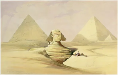 Le Grand Sphinx et les Pyramides de Gizeh, Égypte, vers 1845