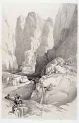 Le Théâtre (entrée de Petra), dessin réalisé le 10/03/1839 dans « La Terre Sainte », Londres 1849
