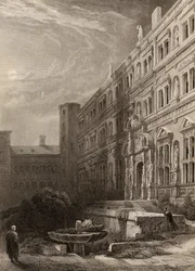 La grande cour de Heidelberg, gravée par H. Winkles, illustration de 