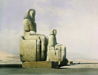 Thèbes, 4 décembre 1838, détail des colosses de Memnon, planche 12 du volume I d