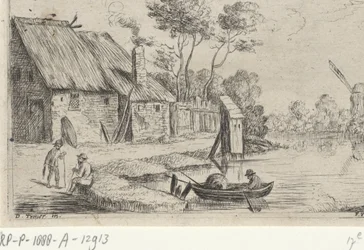 Paysage avec ferme et eau