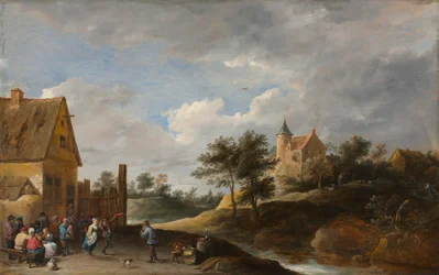 Paysage avec paysans dansant