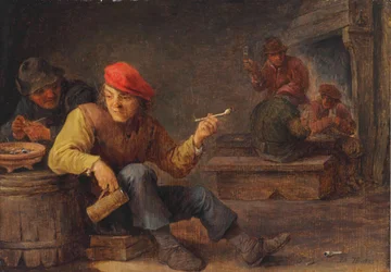 Boors buvant et fumant dans une auberge