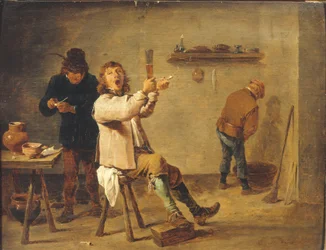Français :  La Chanson à boire Paysans buvant dans une taverne