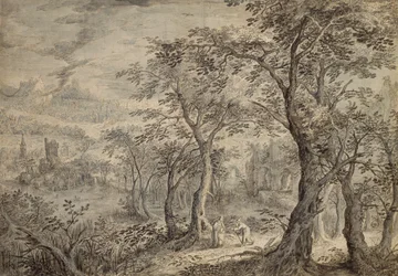 Paysage boisé avec la tentation du Christ