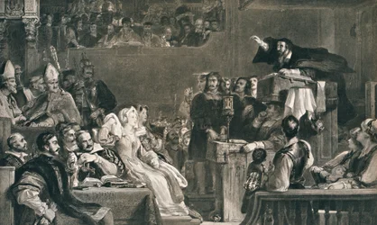 John Knox prêchant devant les Seigneurs de la Congrégation, 10 juin 1559, c1827, 1912
