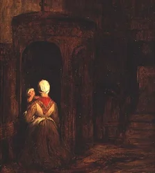 Femme avec un Bébé à Genoux au Confessionnal