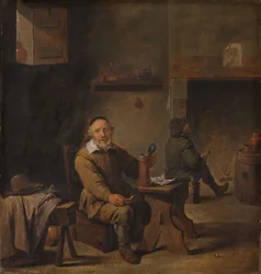 Homme âgé assis dans une taverne