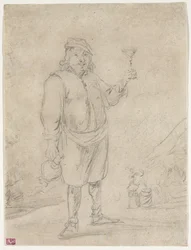 Paysanne levant un verre de vin, vers 1644