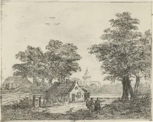 Paysage avec promeneurs