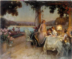 Le soir sur la terrasse. Peinture de Delphin Enjolras (1857-1945), Mention obligatoire : Collection fondation regards de Provence. Marseille (cm 57x73) DR