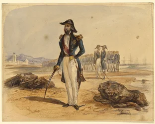 Général avec des troupes en arrière-plan