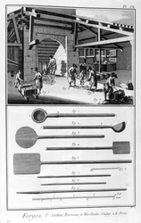 Une forge, fourneau, coulée dans le moule, 1751-1777
