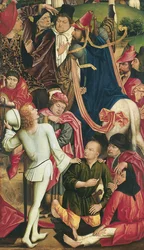 Chevaliers et soldats jouant aux dés pour la robe du Christ