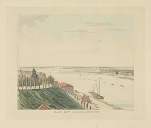 Vue du Valkhof et de la Waal au nord-ouest de Nimègue (Vues autour de la ville de Nimègue, Panorama de Gelderland)