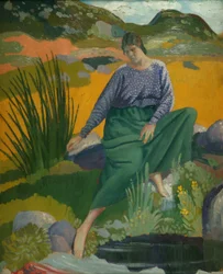 Lyndra près de la piscine