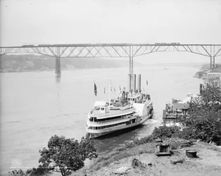 Passage au-dessus et en dessous du pont de Poughkeepsie, Poughkeepsie, N.Y., vers 1906