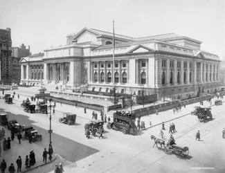 Bâtiment de la bibliothèque publique, New York City, USA, vers 1915
