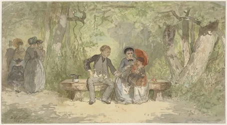 Homme, femme et enfant sur un banc dans le parc