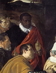 Adoration des Mages. Détail des têtes des rois mages. Peinture de Diego Velázquez (1599-1660)