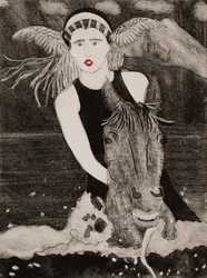 Brunnhilde et Grane, Ring Cycle de Wagner, 2024 (collagraphie)