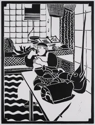 Poisson à vendre, Sicile, 2025 (Linogravure)