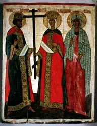 Icône représentant SS. Constantin, Hélène et Agathe, École de Novgorod, vers 1500