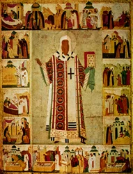 Métropolite Alexis entouré de scènes de sa vie, russe, 1480