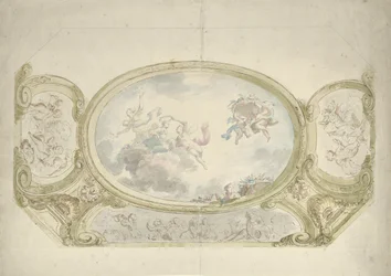Projet pour une peinture de plafond : ovale avec une scène allégorique, entouré de scènes avec des putti