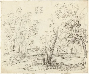 Jardin avec escalier et statues