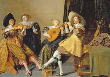 Une compagnie élégante jouant de la musique dans un intérieur