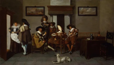 Hommes élégamment vêtus et une servante