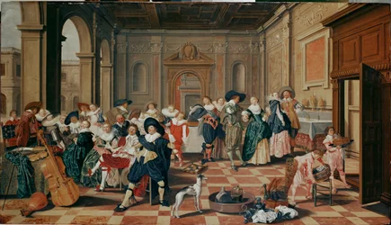 Une compagnie élégante dans une salle de la Renaissance