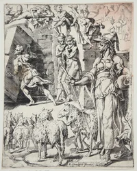 Jacob roulant la pierre de la bouche du puits