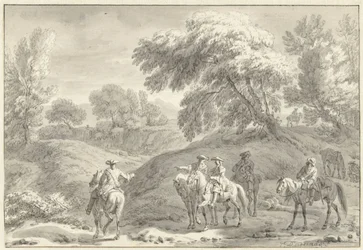 Paysage vallonné avec chasseurs à cheval